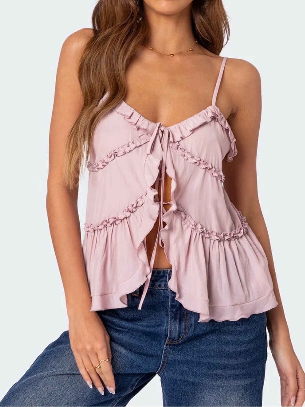 Edikted light lavender Ruffle Tie-Front Cami Top NWT